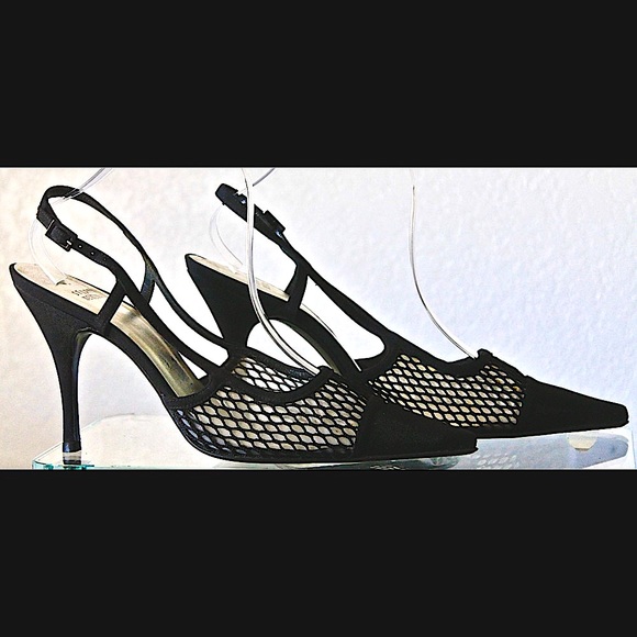 STUART WEITZMAN SHOE SIZE 9M BLACK FISH NET  SLING BACK VINTAGE Y2K NEW - Picture 3 of 7